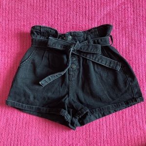 ae black paper bag jean shorts